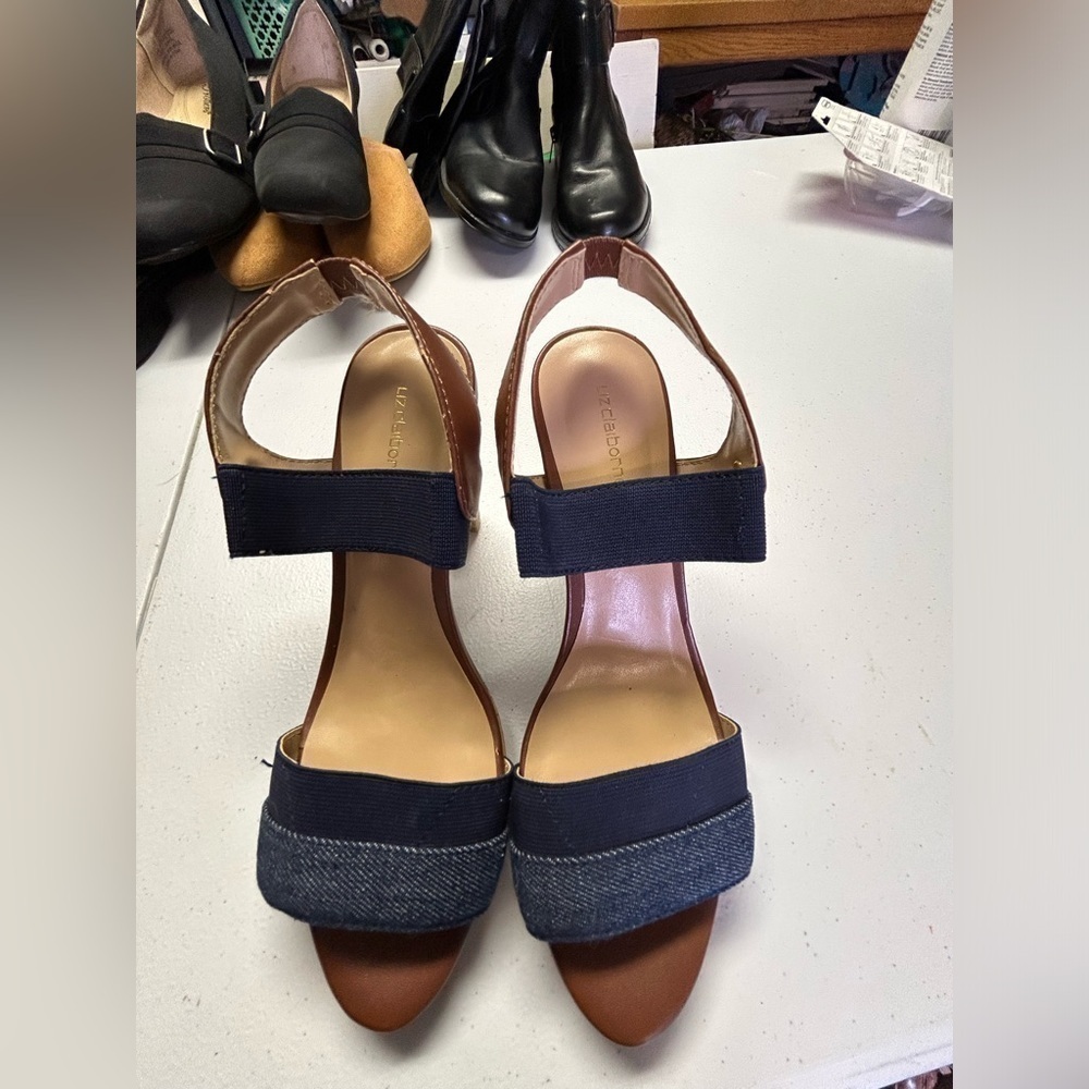 Liz Claiborne Denim sandals with leather trim